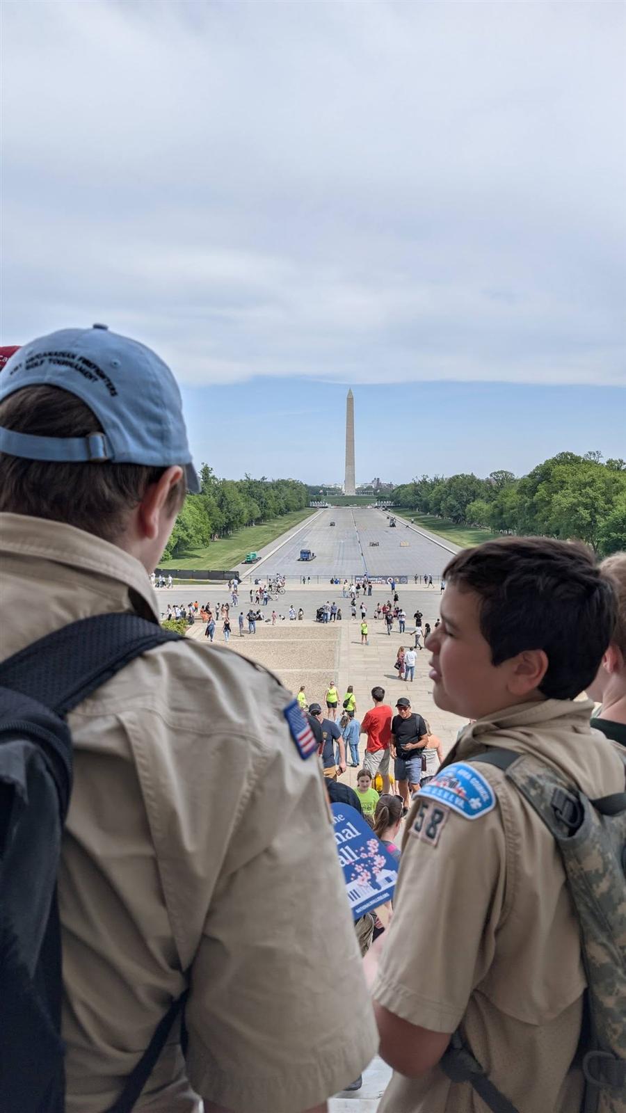 Troop 58 Scouts overlooking the National Mall toward the Washington Monument